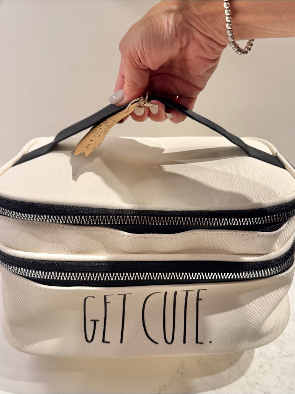 Get Cute Cream Cosmetic Travel Case with Black Trim